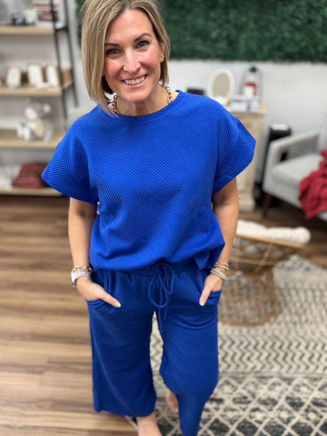 The On Repeat Textured Set - Royal Blue