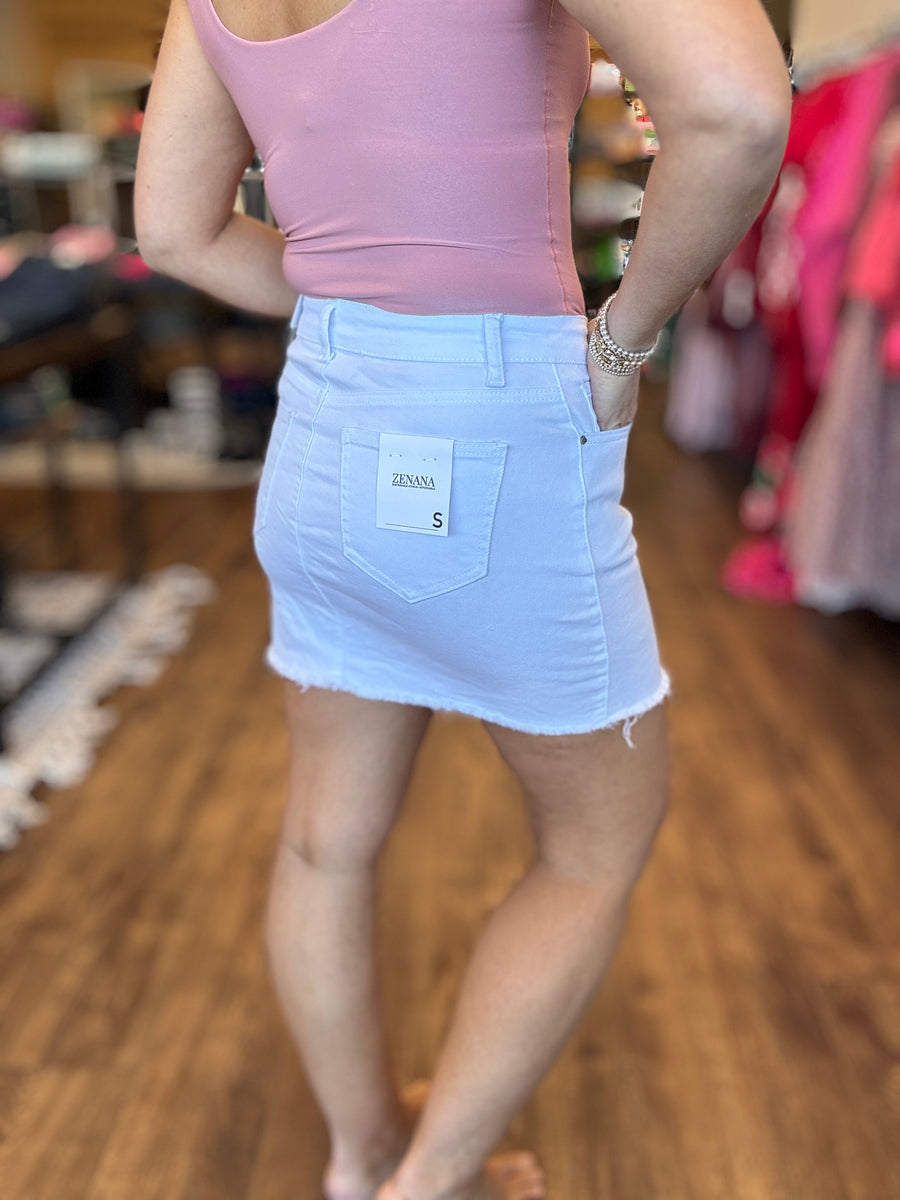 Acid Wash Frayed Hem Skirt - White