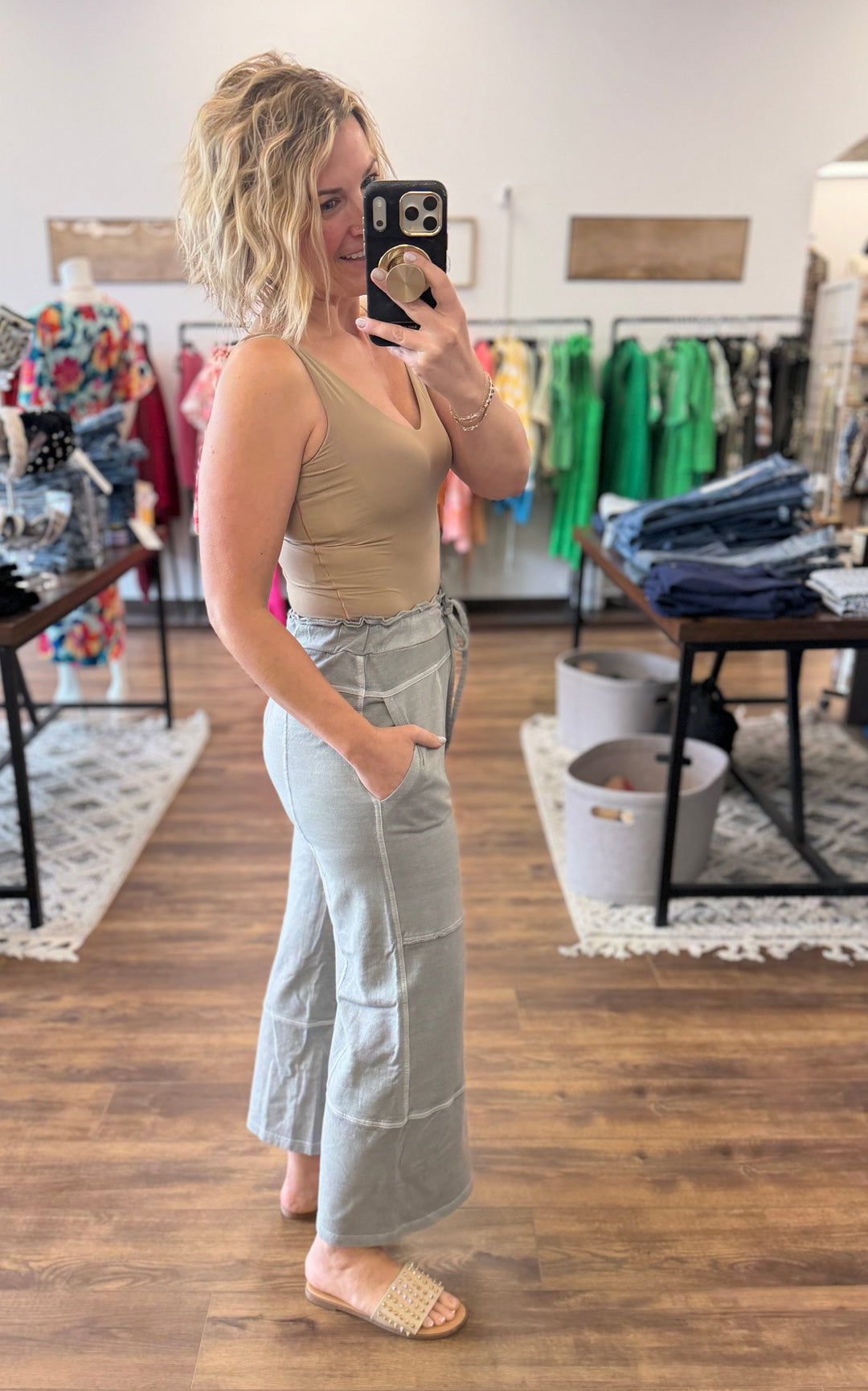 Washed Terry Wide Leg Pants - Sleet
