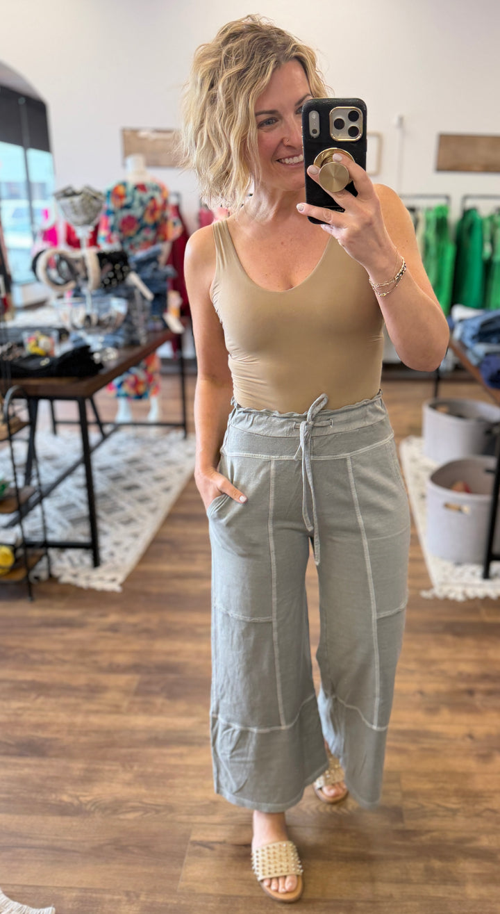 Washed Terry Wide Leg Pants - Sleet