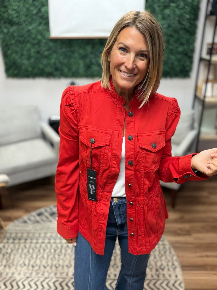 Liverpool - Puff Sleeve Trucker Jacket W/ Ruffle Collar