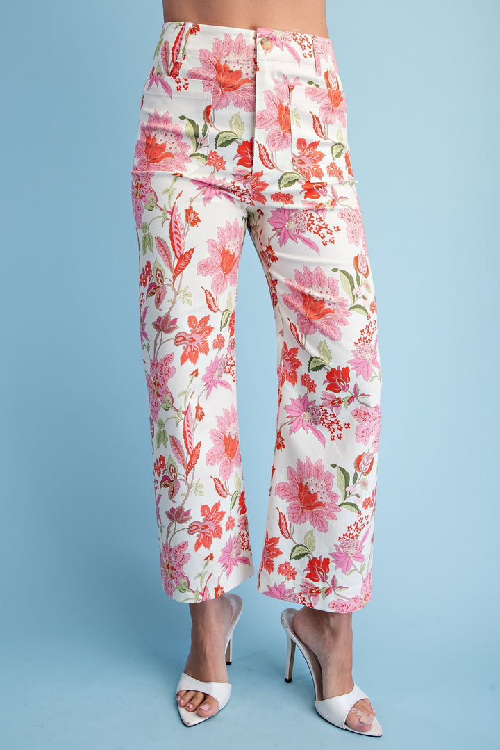 Pink Willow Floral Cropped Pants