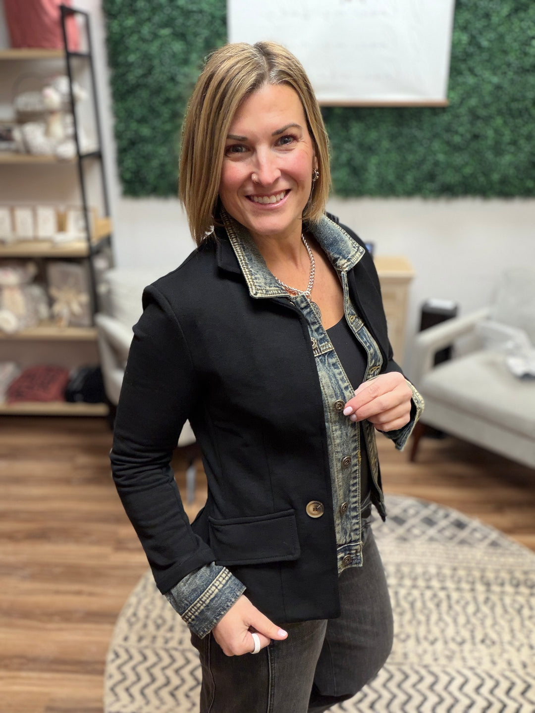 Clarissa - Mixed Media Jacket - Black