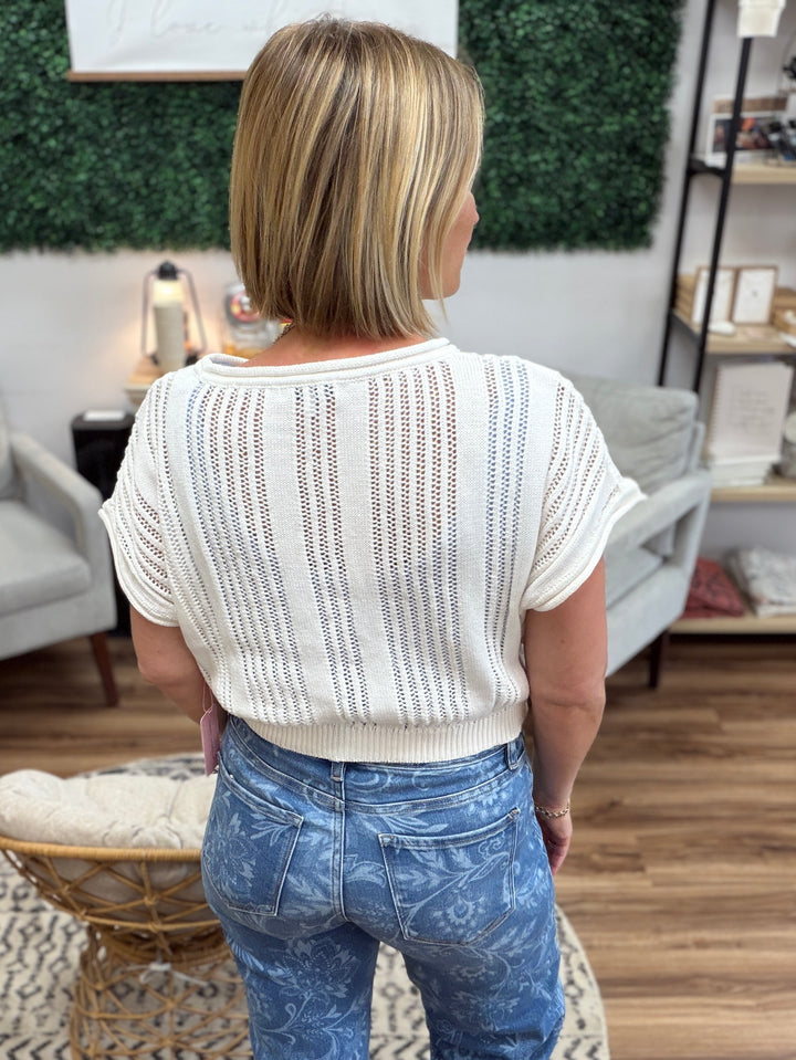 Coastal Breeze Open Knit Sweater - White