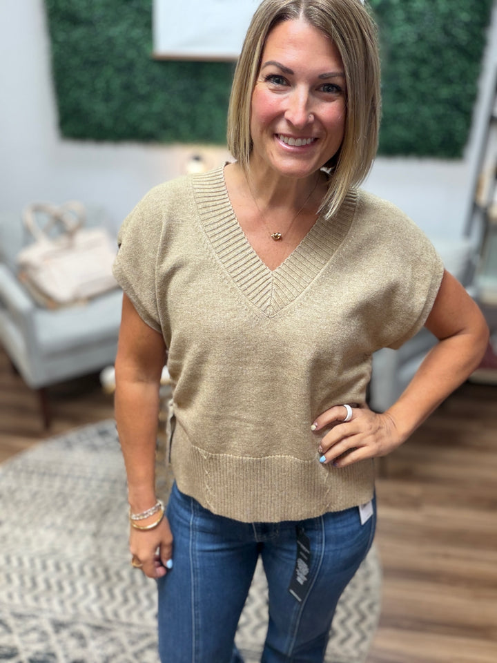 Liverpool - V-Neck Dolman Sweater with Ties - Khaki