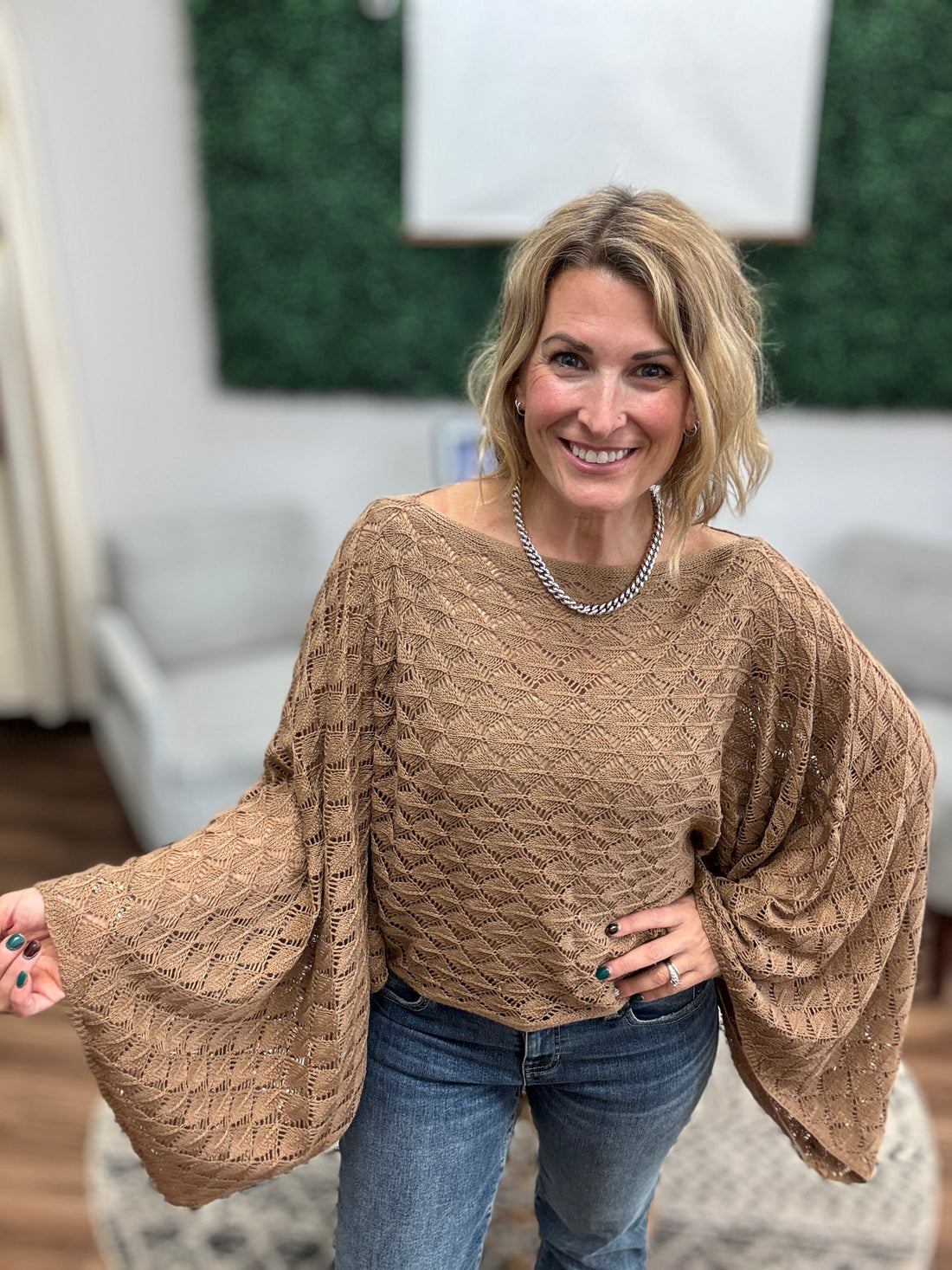 Free Spirit Bell Sleeve Sweater - Brown