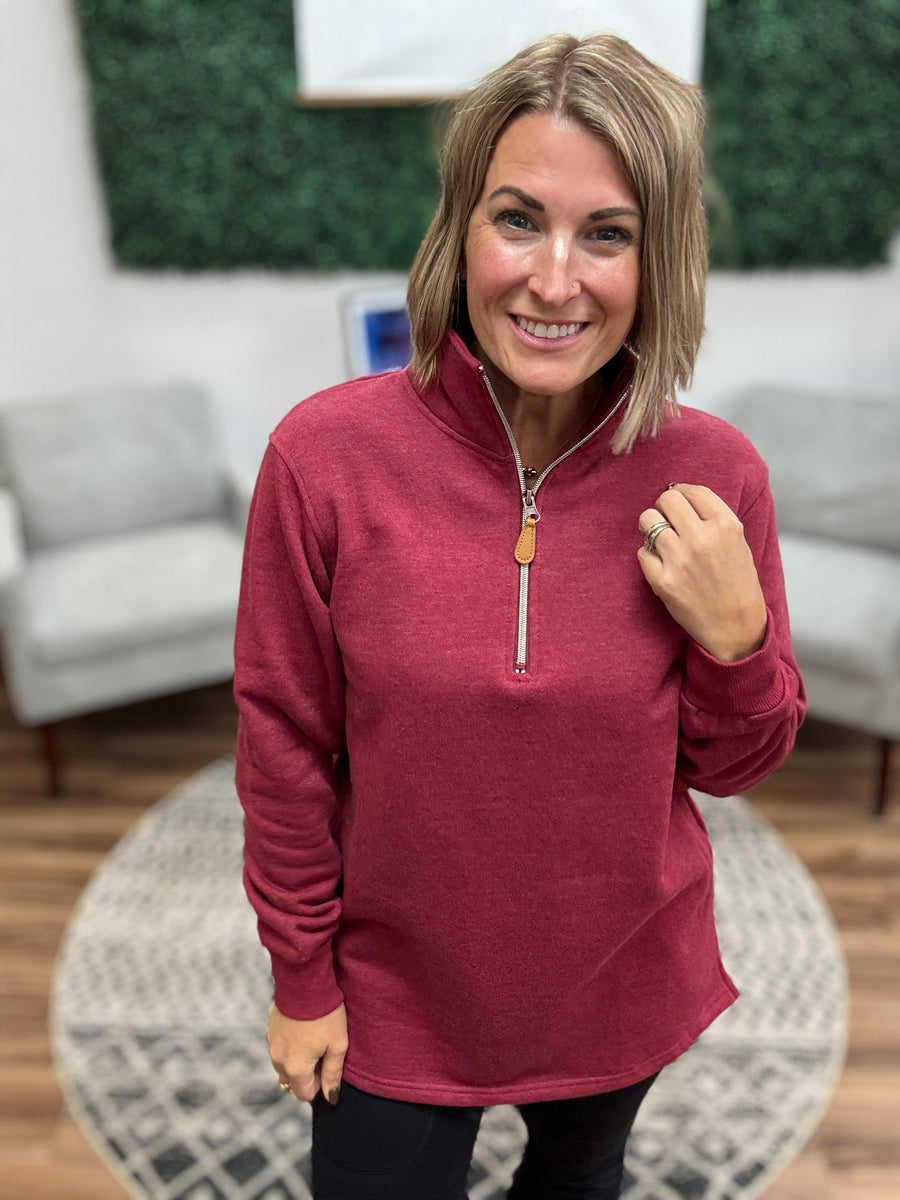 Miley - Vintage Quarter Zip Pullover - Maroon