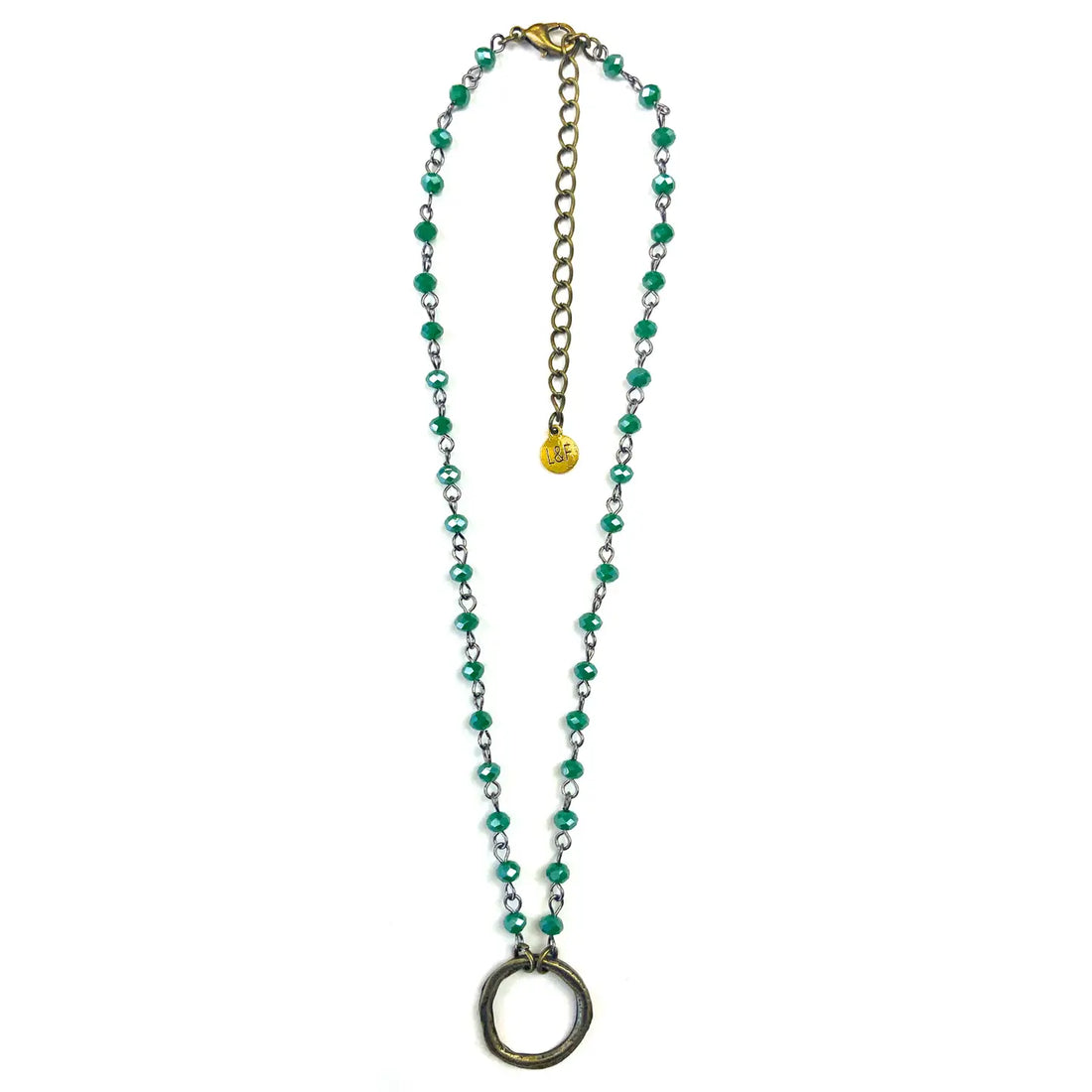 Rosaried & Ring Pendant Necklace - Emerald