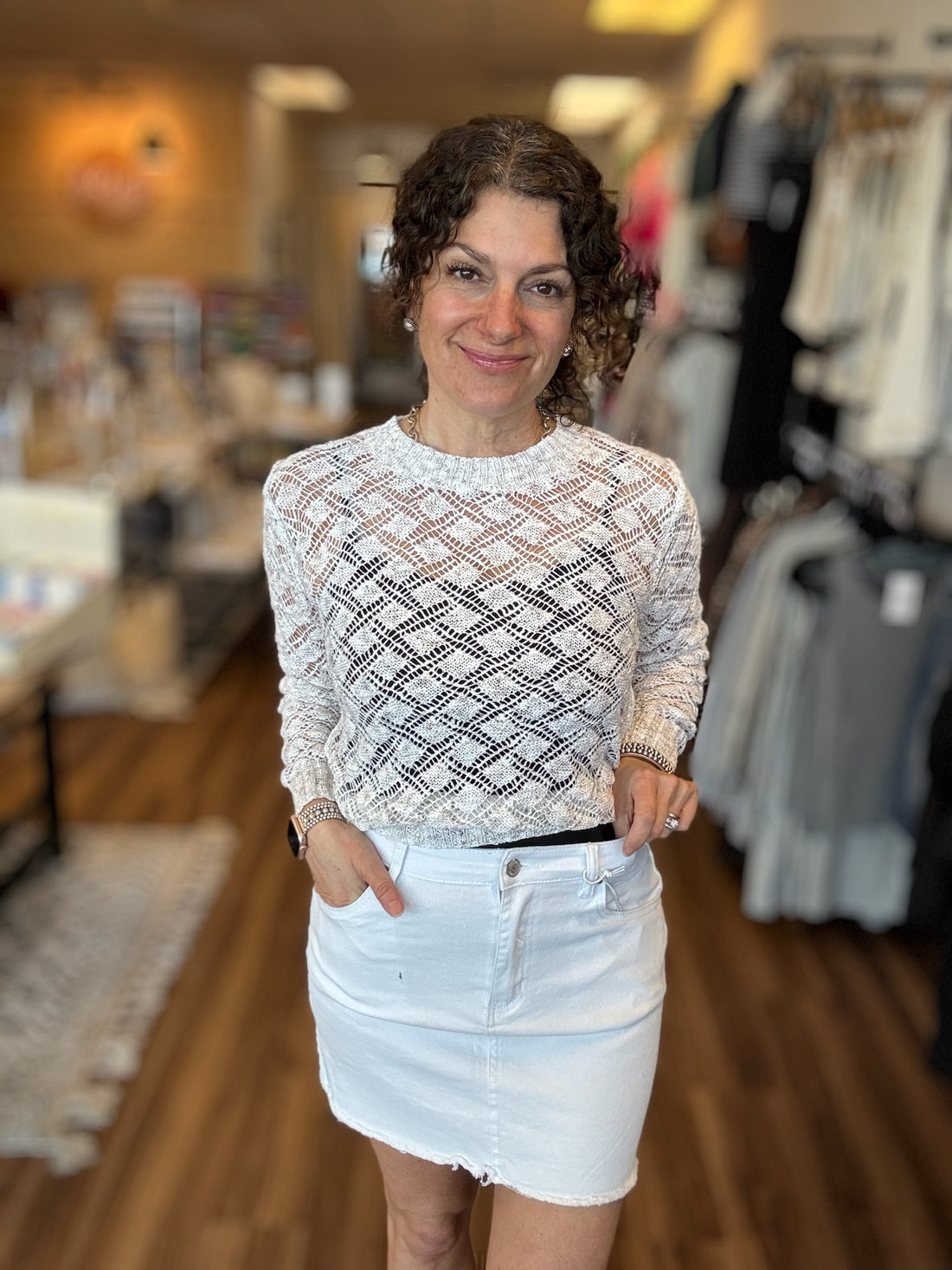 Acid Wash Frayed Hem Skirt - White