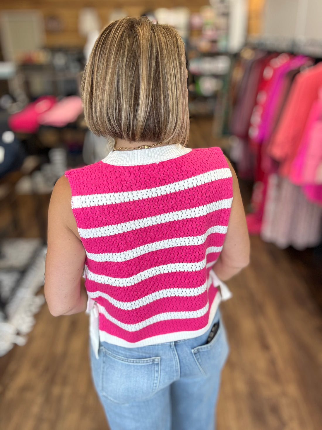 Textured Stripe Side Tied Vest - Fuchsia