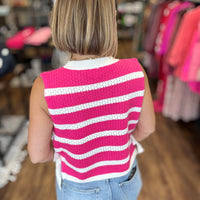 Textured Stripe Side Tied Vest - Fuchsia