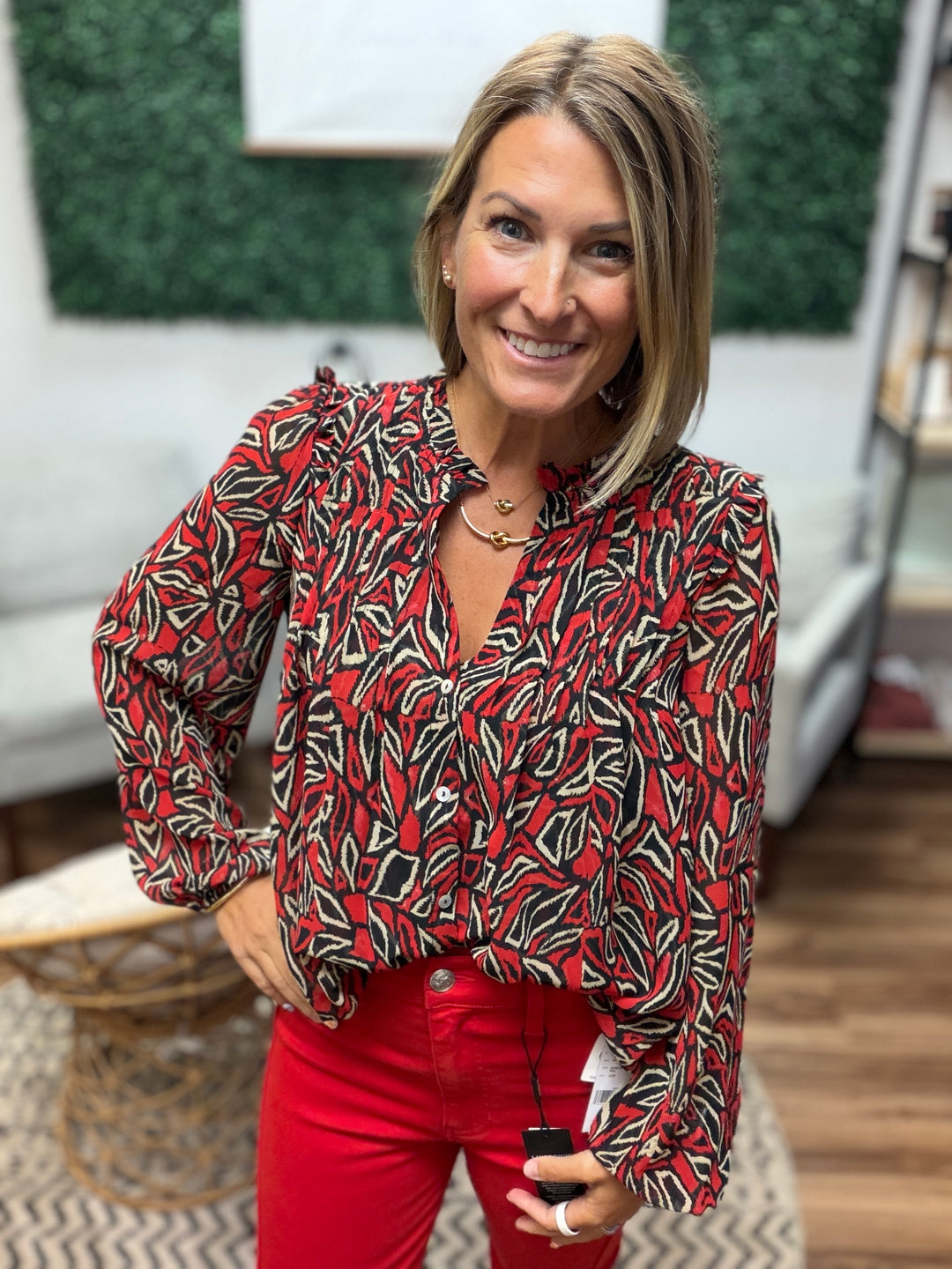 Liverpool - Long Sleeve Woven Blouse with Pintucks