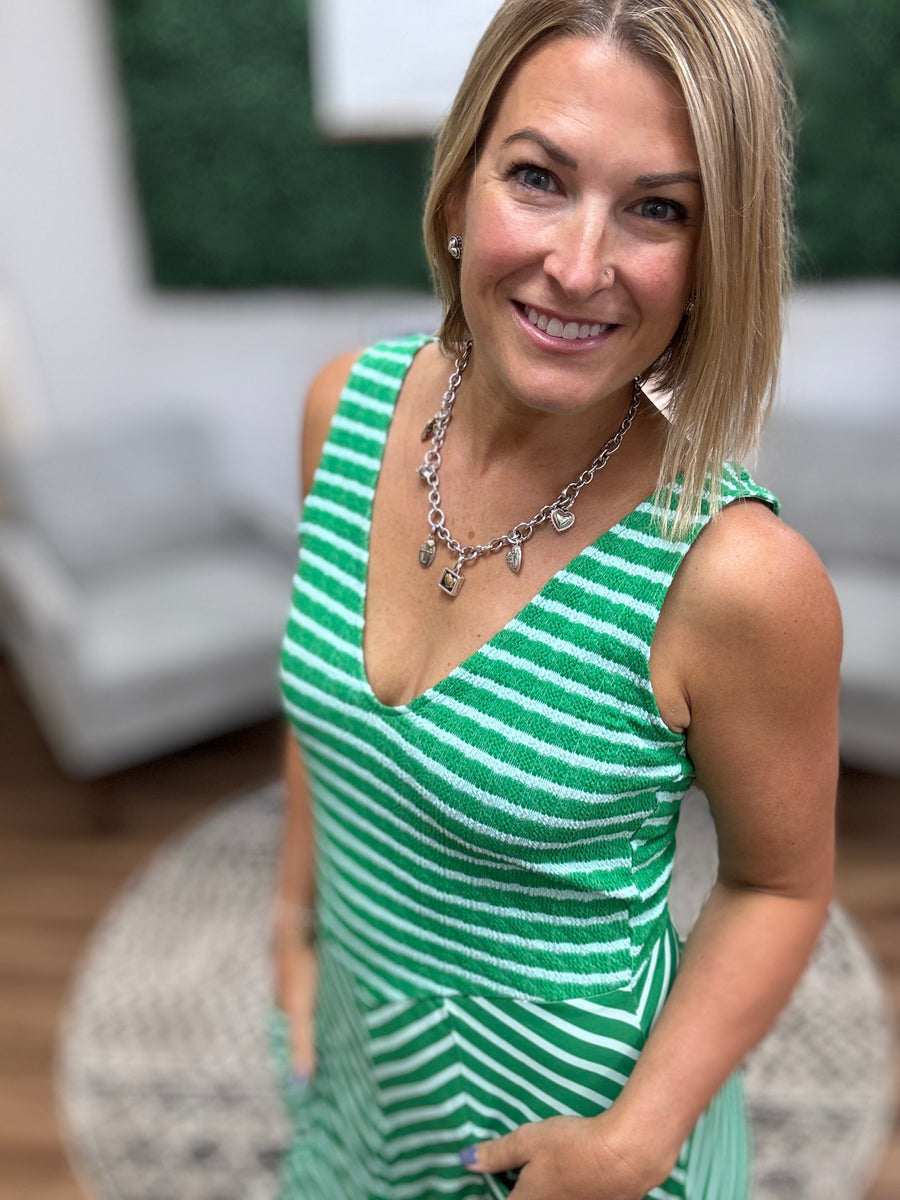 Luciana Striped Tank Dress - Green/White