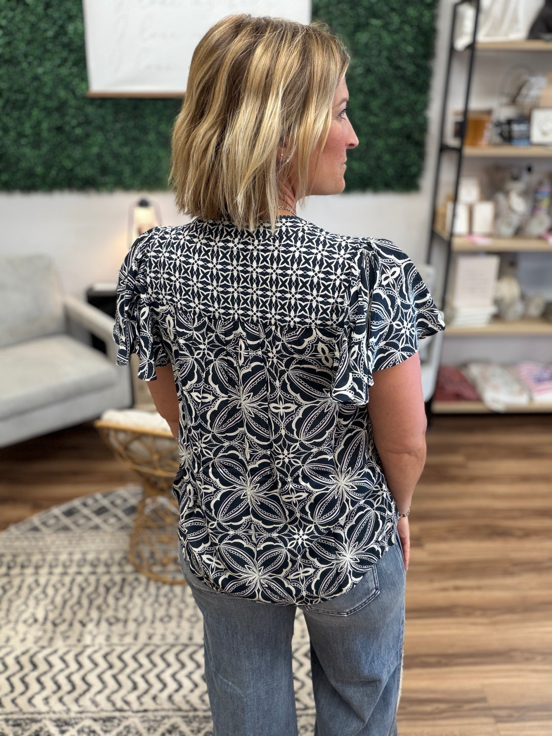 Liverpool - Flutter Sleeve Button Front Knit Top