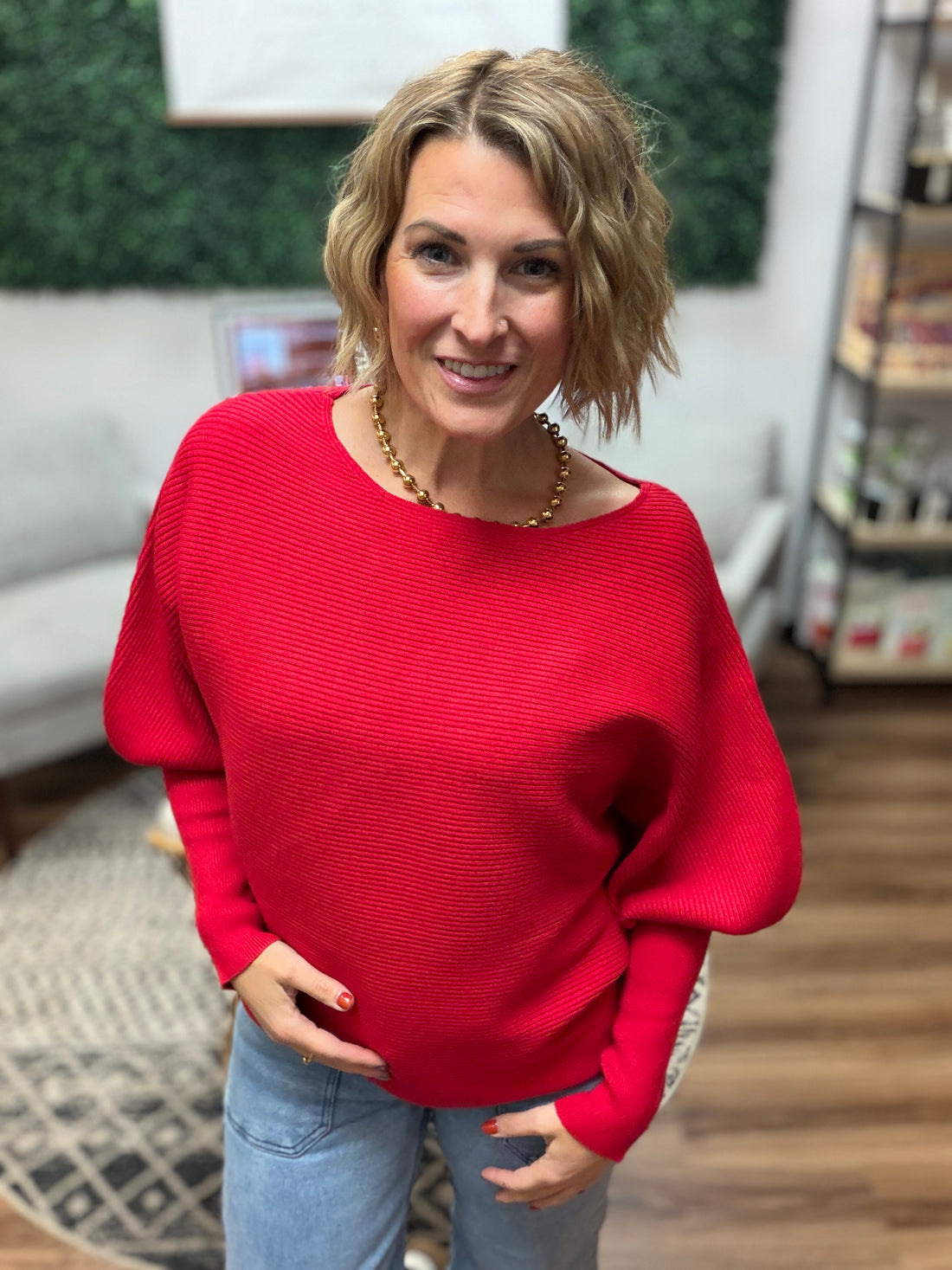 Liverpool - Long Sleeve Boat Neck Dolman Sweater