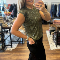 Sequin Bubble Muscle Tank - Olive