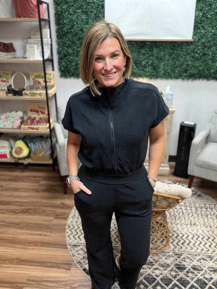 Modal Zip-Front Jumpsuit - Black