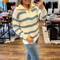 Quarter Zip Collared Stripe Sweater