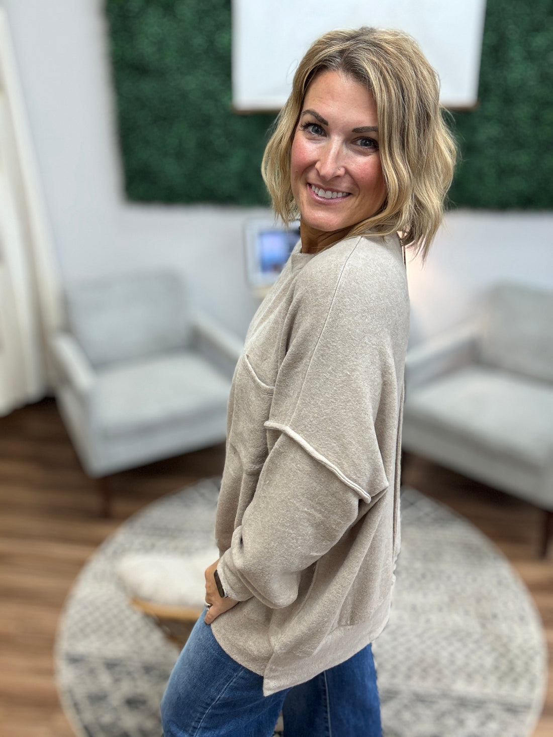 Brushed Melange Drop Shoulder Oversized Top - Ash Mocha