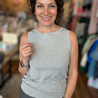 Ribbed Viscose Crew Neck Loose Fit Tank - Grey