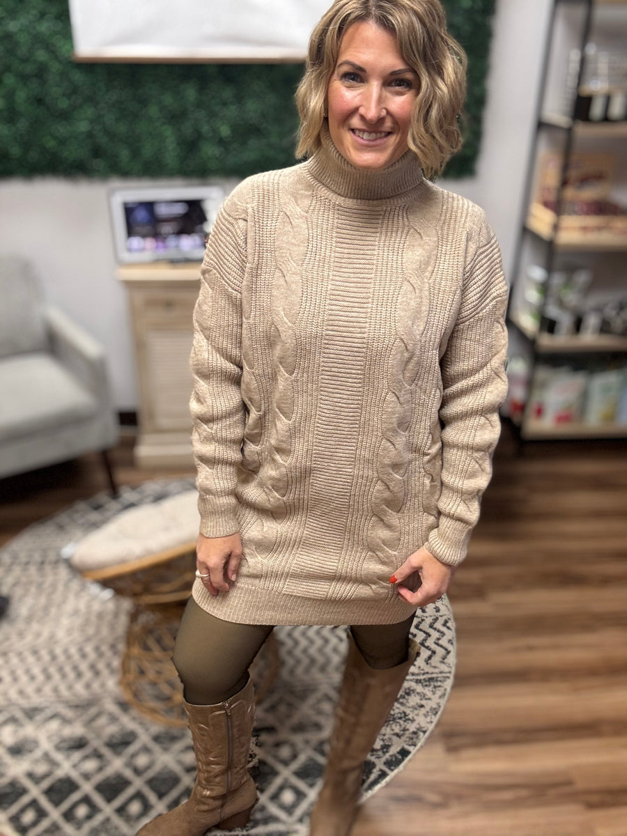 Chunky Cable Knit Sweater Dress