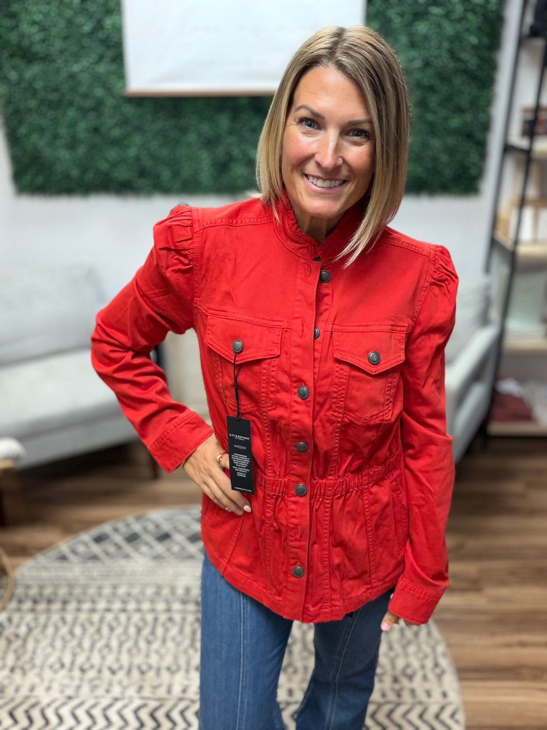 Liverpool - Puff Sleeve Trucker Jacket W/ Ruffle Collar