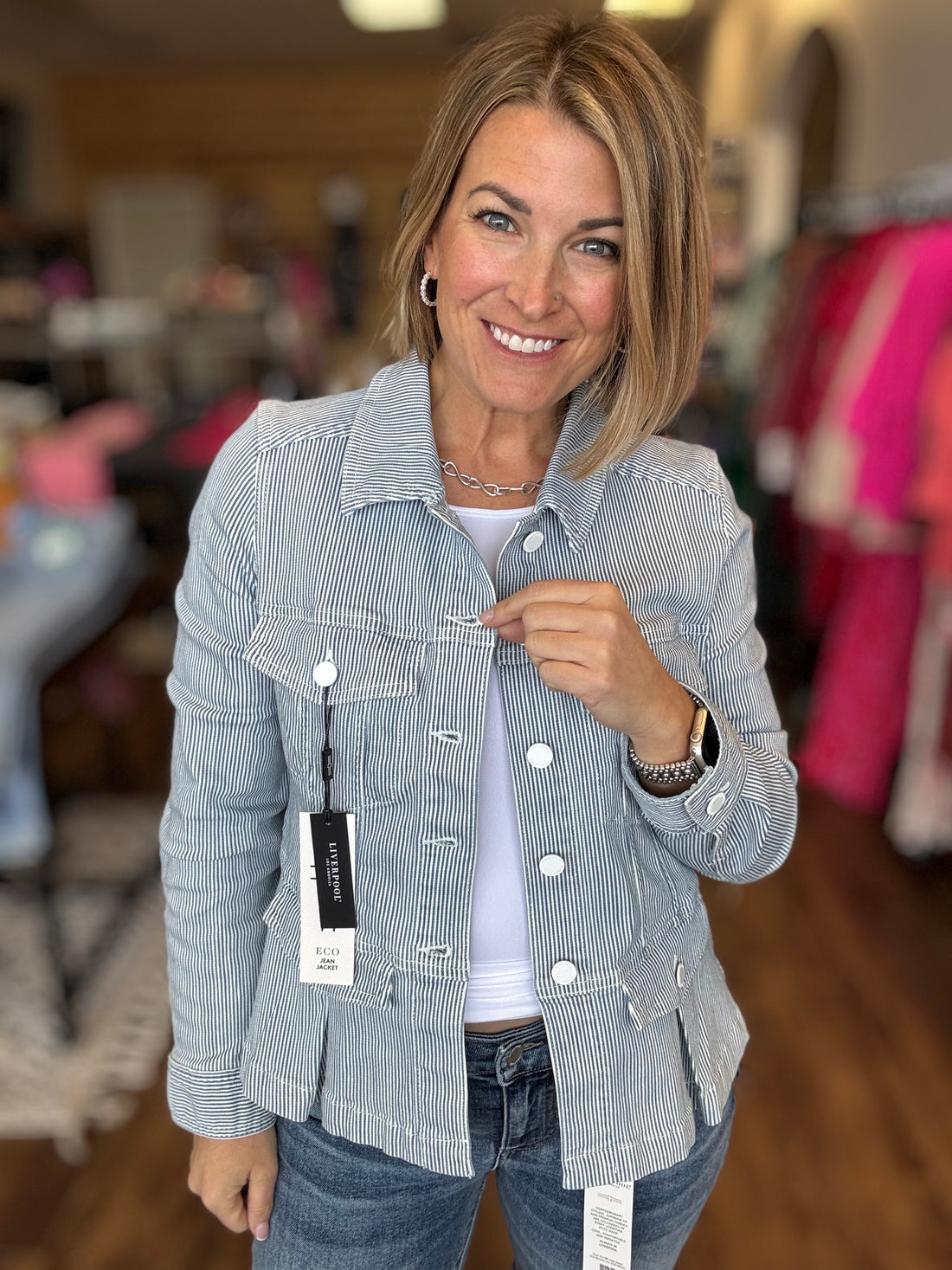Liverpool - Pinstripe Peplum Jacket