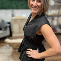 Zip It & Go Smocked Peplum Top - Black