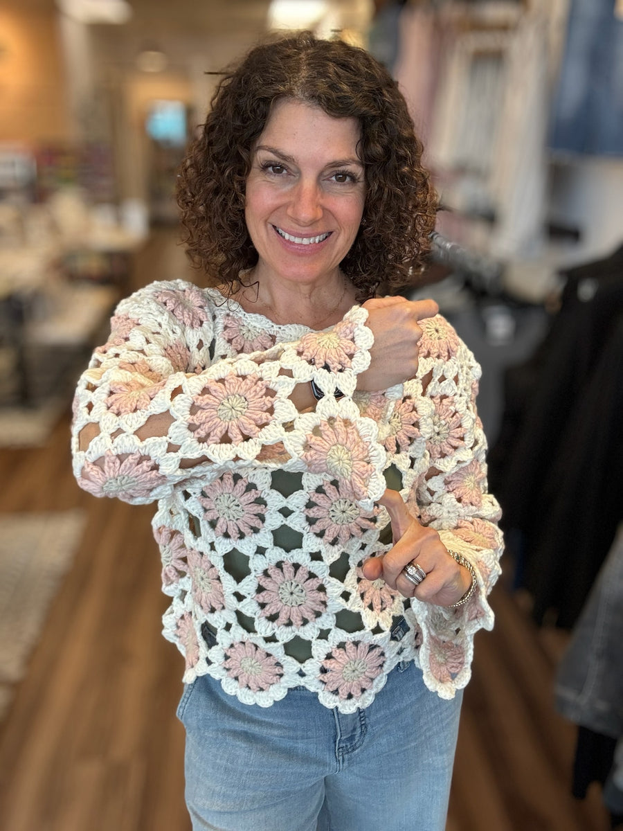 Boho Floral Crochet Sweater