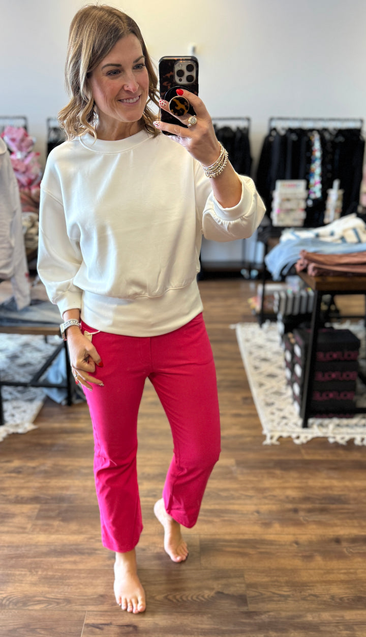 Solid Cropped Work Pants - Fuchsia