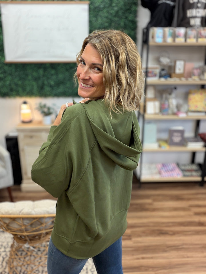 Kayla Luxe Hooded Quarter Zip - Olive