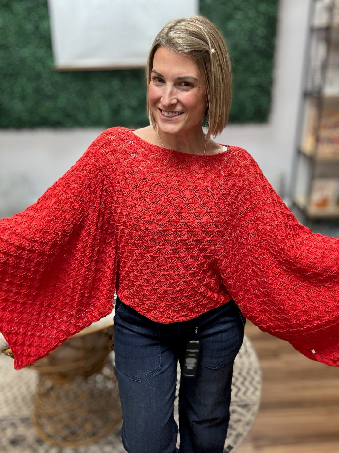 Free Spirit Bell Sleeve Sweater - Red