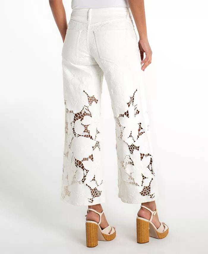 Liverpool - Stride Wide Leg Floral Cut Out Jeans