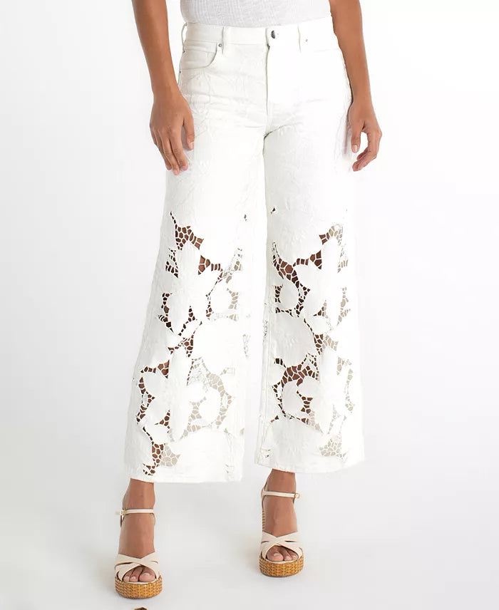 Liverpool - Stride Wide Leg Floral Cut Out Jeans
