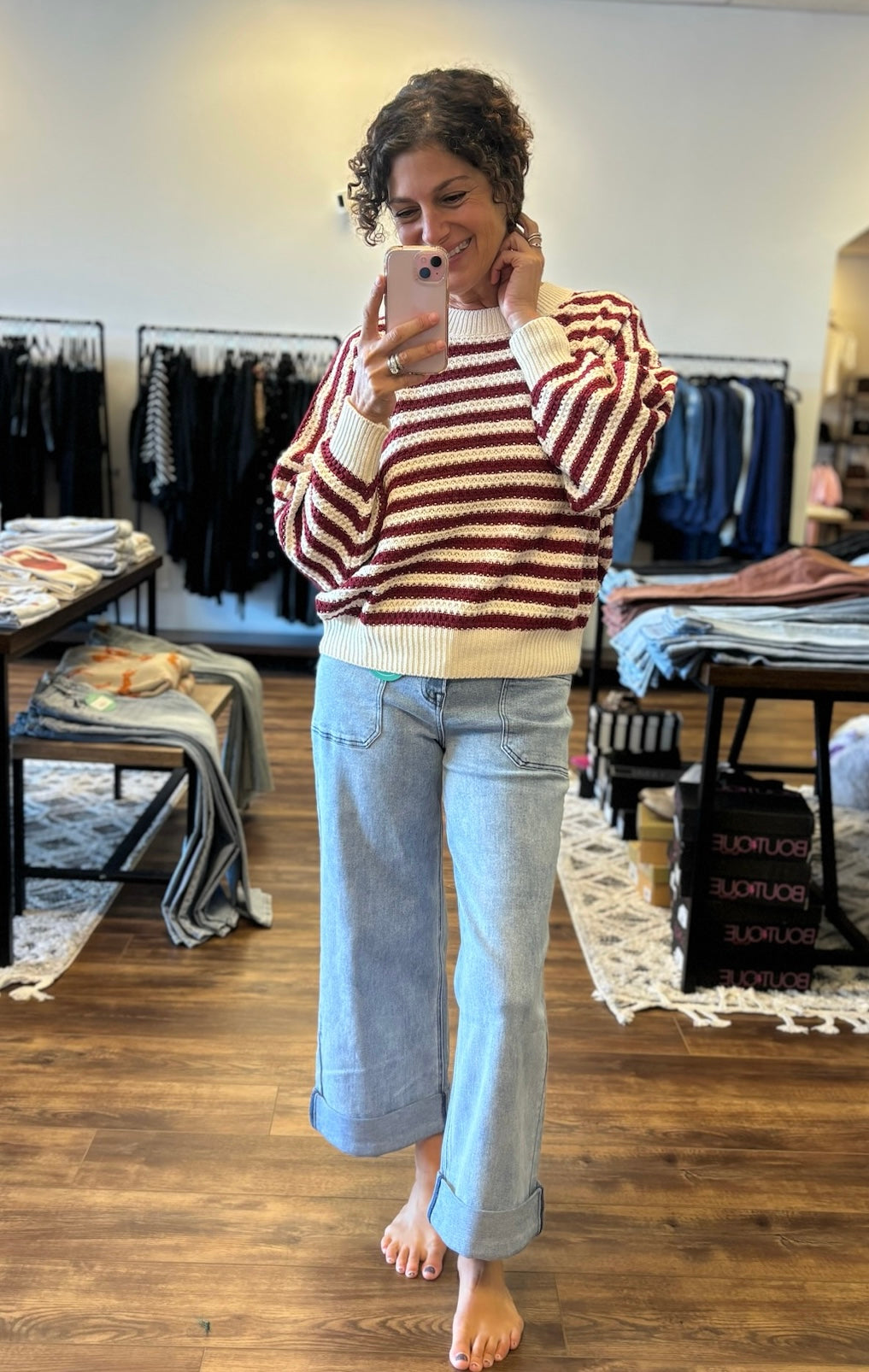 Balloon Sleeve Striped Sweater