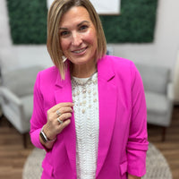 Eco-Friendly Recycled Poly Shirred Sleeve Blazer - Bright Flamingo