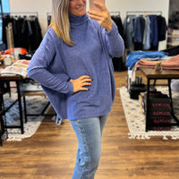 Brushed Melange Turtleneck Poncho Pullover - Marlin