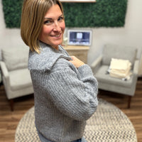 High Neck Full Zip Sweater - Heather Grey