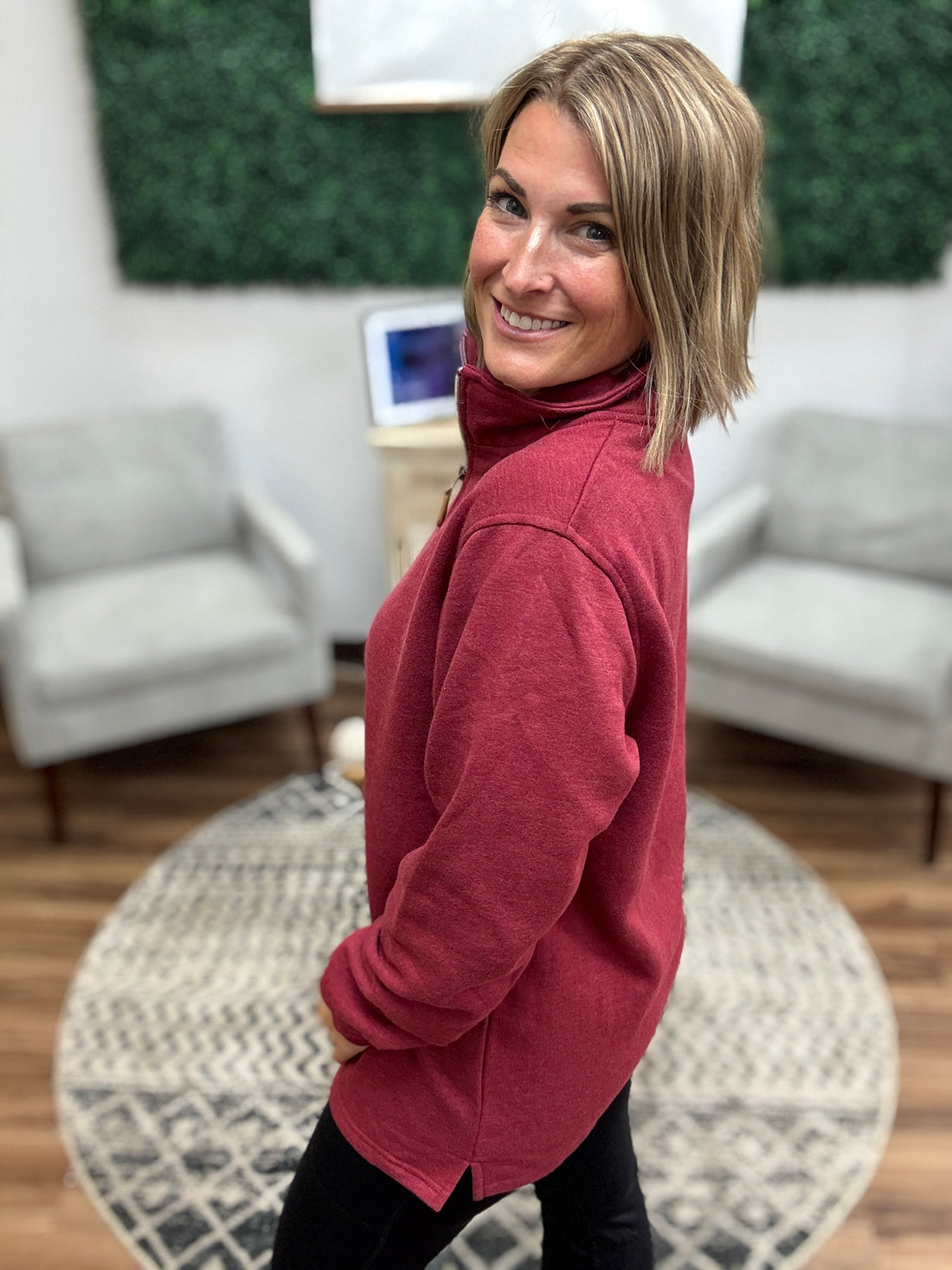 Miley - Vintage Quarter Zip Pullover - Maroon