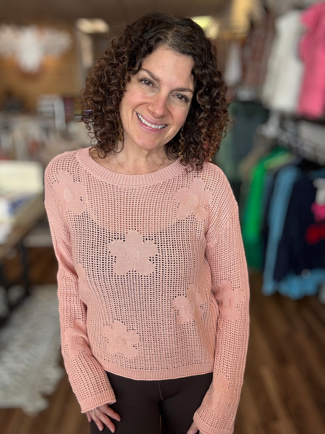 The Breezy Bloom Openwork Sweater - Peach
