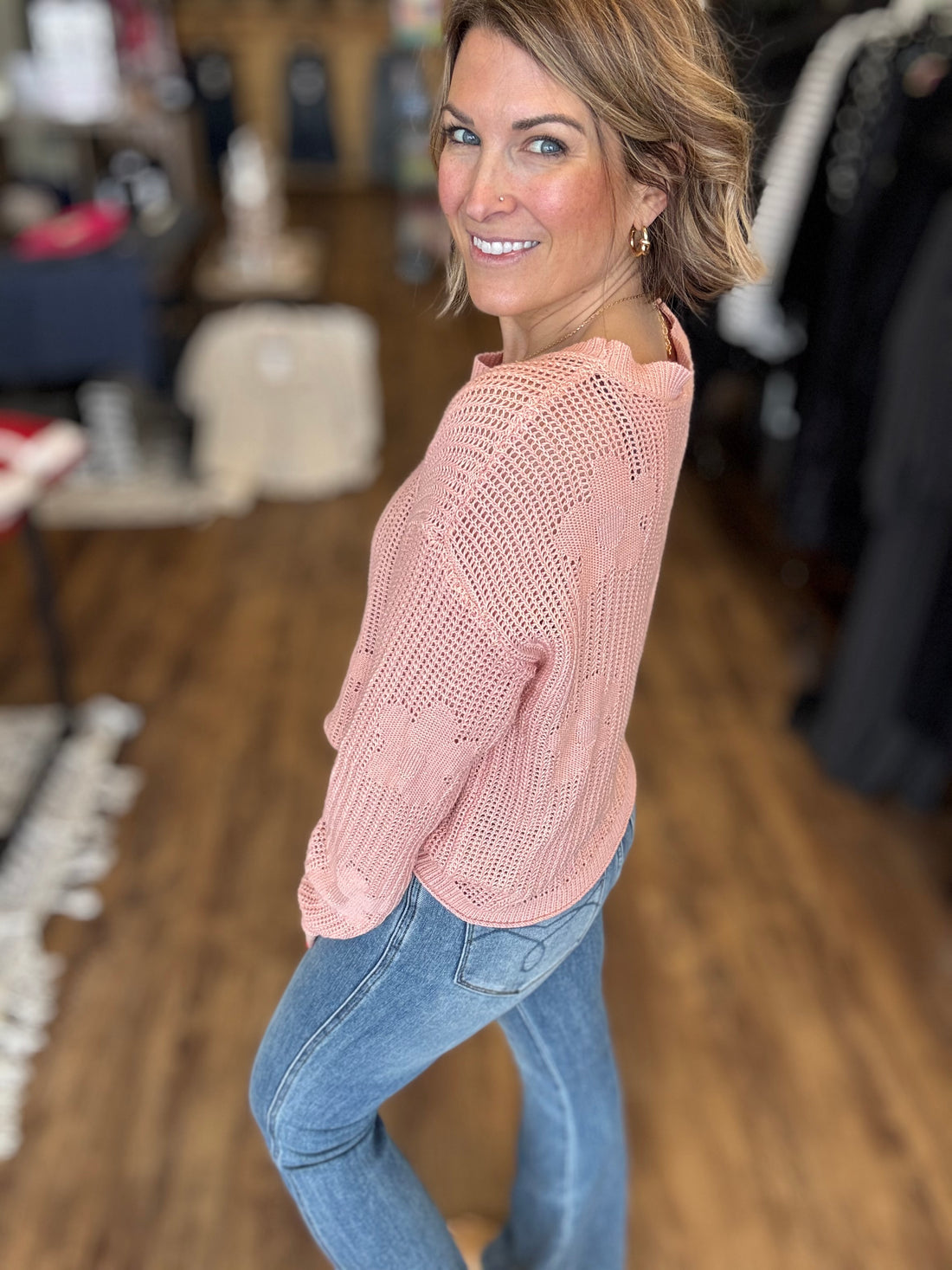 The Breezy Bloom Openwork Sweater - Peach