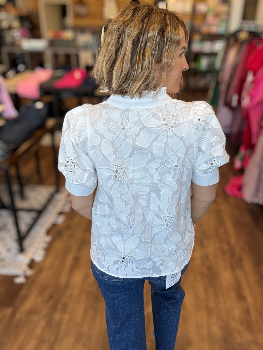 Flourish Embroidered Puff Sleeve Blouse