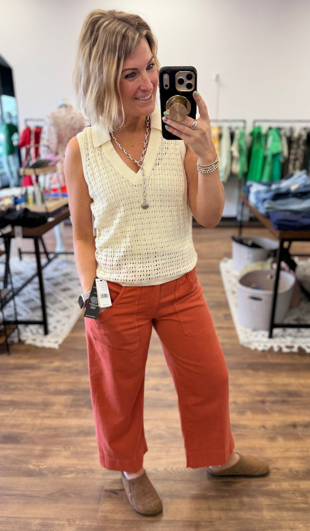 Liverpool - Stride Cargo Wide Leg Crop - Red Clay