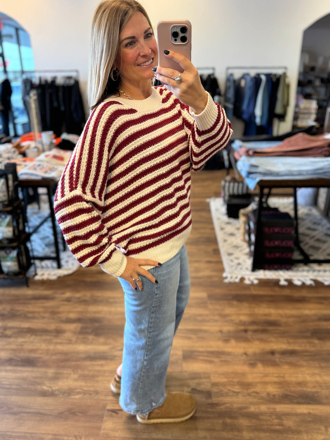 Balloon Sleeve Striped Sweater