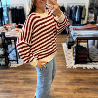 Balloon Sleeve Striped Sweater