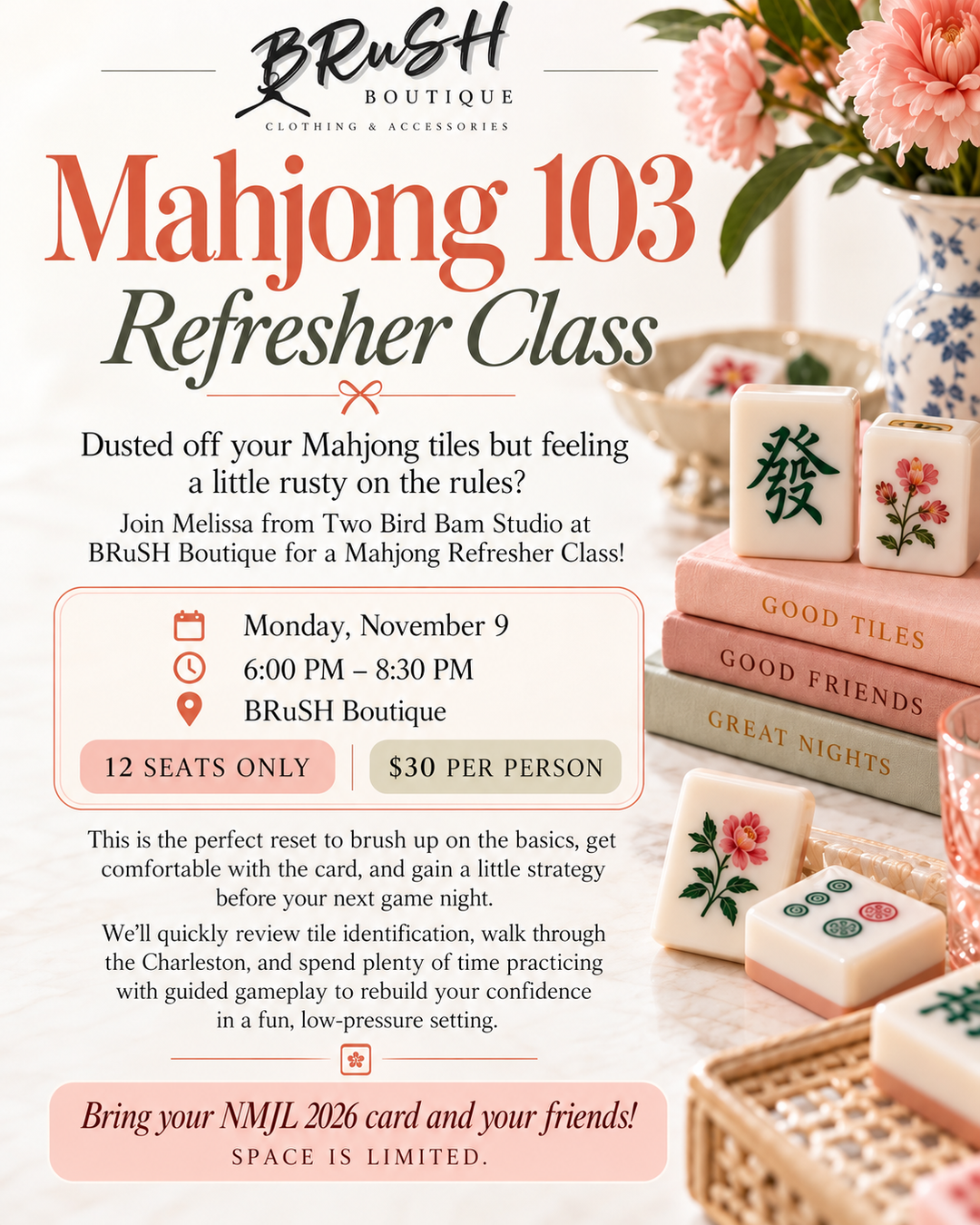 Mahjong 103: Refresher Course | Monday, Nov 9th - 6:00-8:30pm