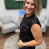 Sequin Bubble Muscle Tank - Black