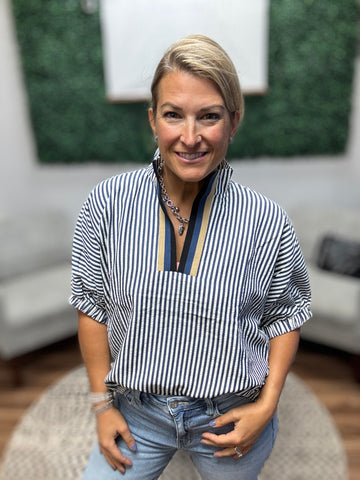 Carolyn - Stripe Popover in Navy