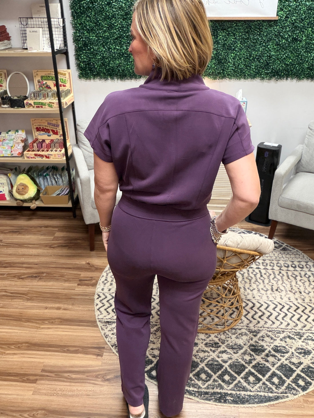 Modal Scuba Zip-Front Jumpsuit - Plum