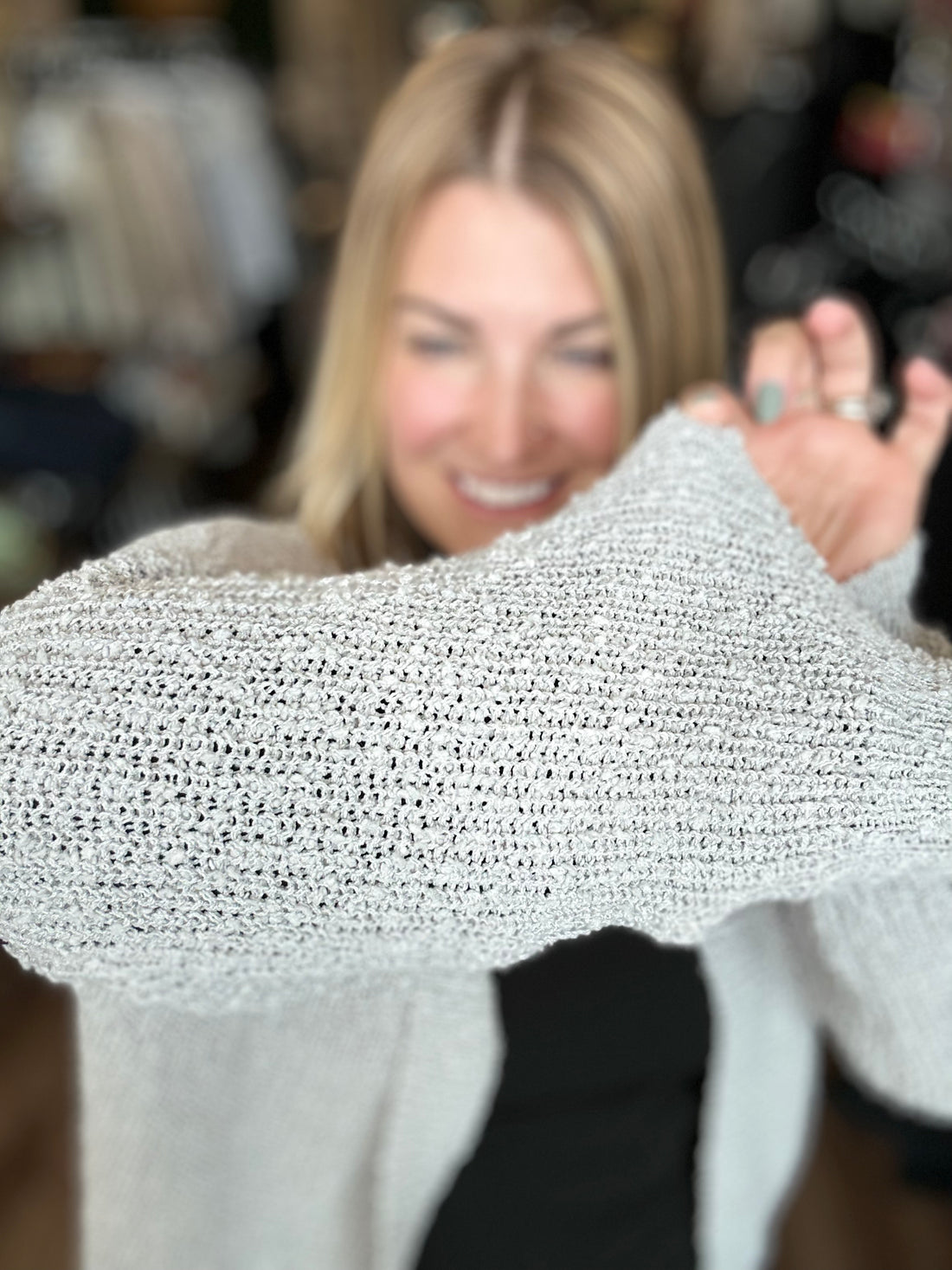 Vivian - Textured Open Cardigan Sweater - Ice Grey